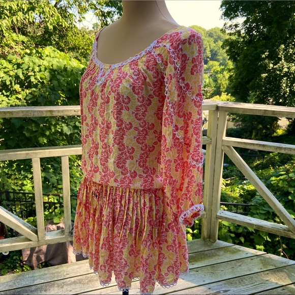 Poupette St. Barth Pink & Yellow Floral Mini Dress Tunic Cover-up Size S - Picture 5 of 15